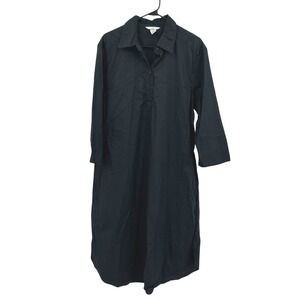 Black Cotton‎ Shirt Dress Midi M Relaxed Minimalist Soft Goth Dark Minimal Urban